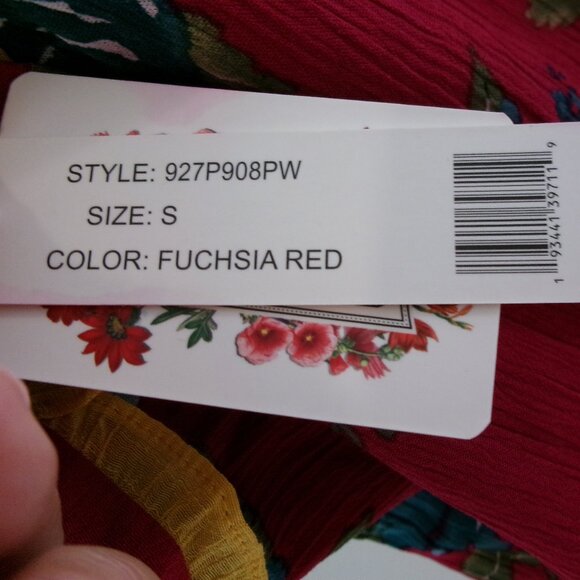 New Pioneer Woman Flowy Gauze Floral Print Boho Top Blouse S Fuchsia Red Blue - Picture 9 of 12